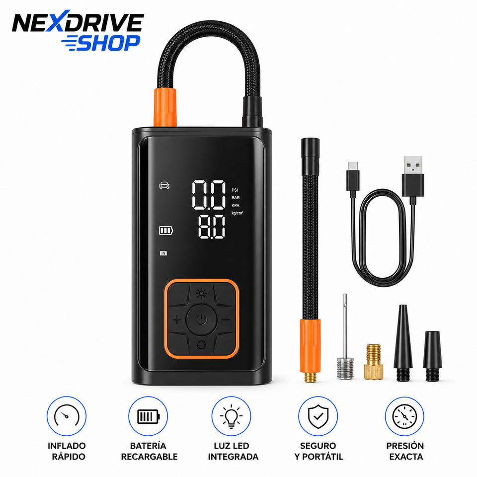 Inflador Portátil Inteligente para Auto – Compresor Digital Recargable