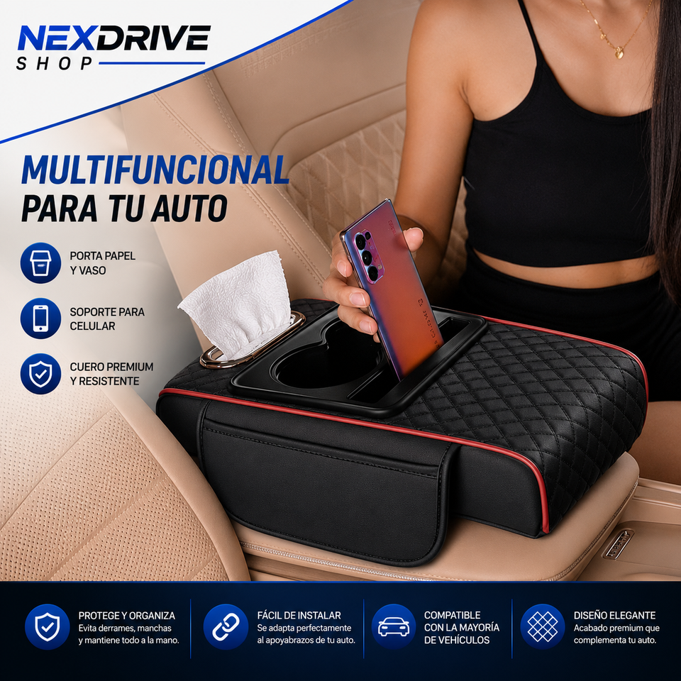 FUNDA PORTA PAPAEL Y VASO DE AUTO - POSABRAZOS DE AUTO