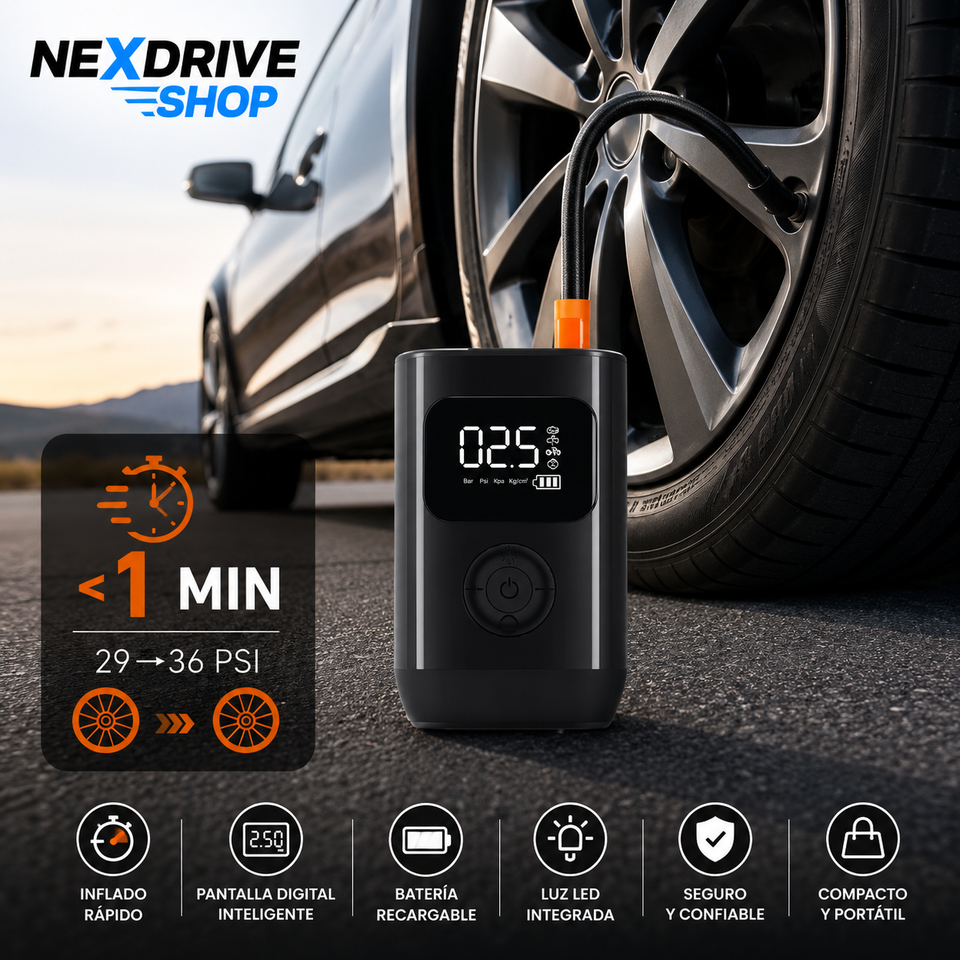 Inflador Portátil Inteligente para Auto – Compresor Digital Recargable