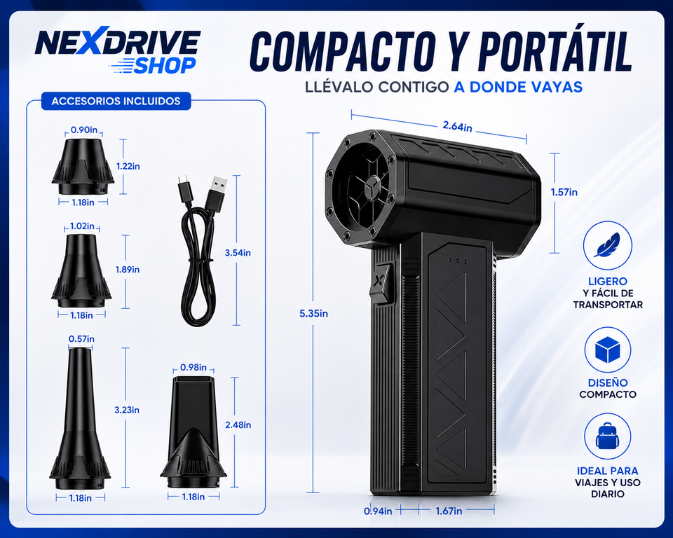 Soplador Inalámbrico Turbo – Potente, Compacto y Recargable
